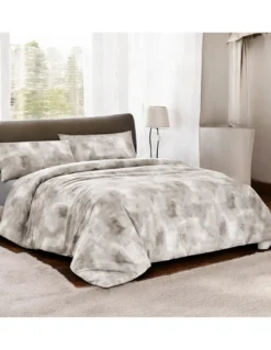 Copripiumino in Cotone Tempo di Dormire Beige, Made in Italy, Design Astratto, Patella Antiscivolo, Lavabile in Lavatrice