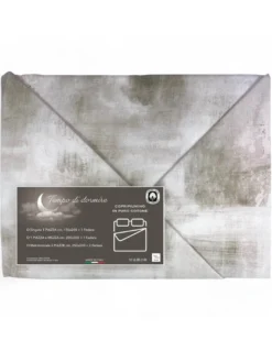 Copripiumino in Cotone Tempo di Dormire Beige, Made in Italy, Design Astratto, Patella Antiscivolo, Lavabile in Lavatrice