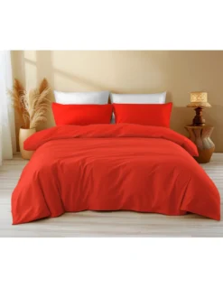 Copripiumino in Cotone Tinta Unita Rosso - Tempo di Dormire, 100% Puro Cotone, Morbido, Traspirante, Made in Italy