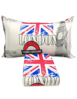 COPRIPIUMINO LONDRA INGLESE CABINA BIG BEN UNDERGROUND competo di federe e CUSCINO ARREDO