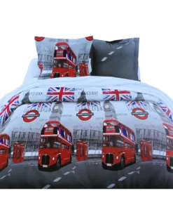 COPRIPIUMINO LONDRA INGLESE CABINA BIG BEN UNDERGROUND competo di federe e CUSCINO ARREDO