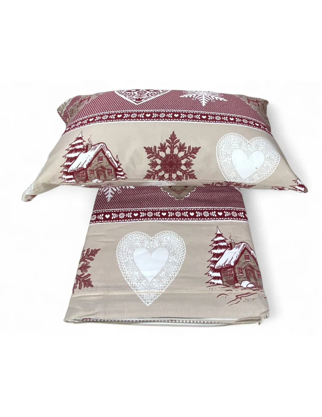 Copripiumino Matrimoniale Cuore e Baita - Flanella Cotone 100% - Anti-Pilling, con Patella Extra, Made in Italy