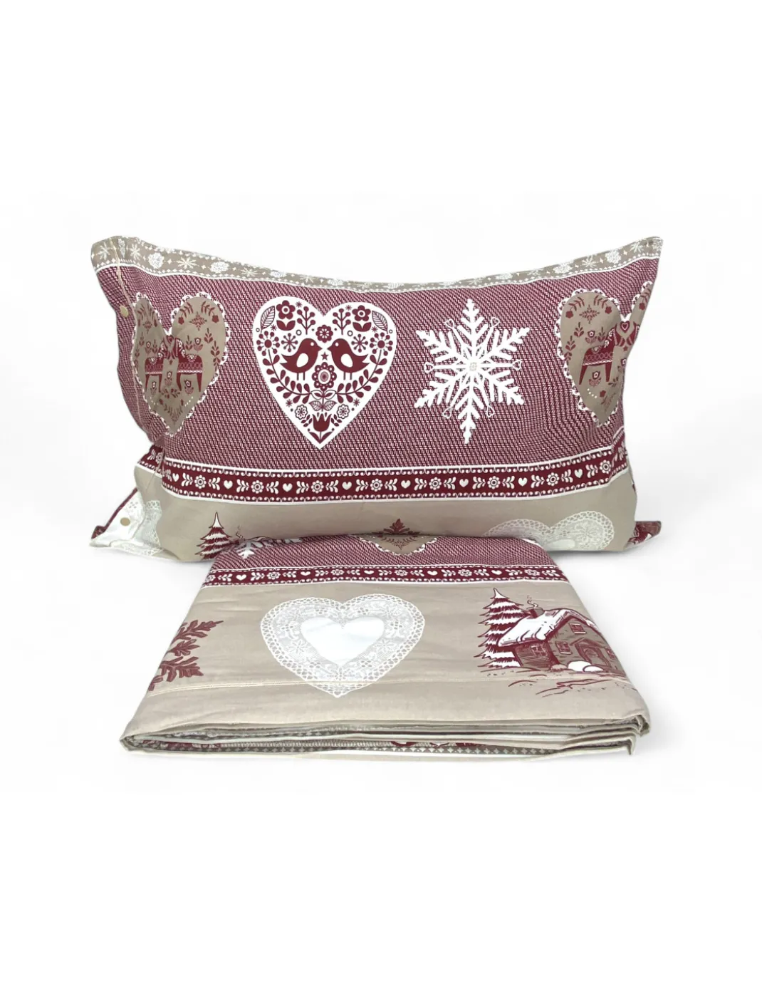 Copripiumino Matrimoniale Cuore e Baita - Flanella Cotone 100% - Anti-Pilling, con Patella Extra, Made in Italy