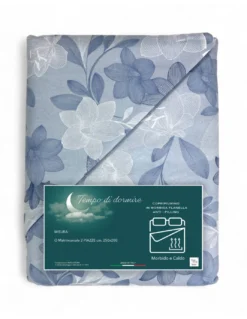 Copripiumino Matrimoniale in Flanella 250x200 cm "Tempo di Dormire" - Fiore Azzurro | Morbido, Caldo e Made in Italy