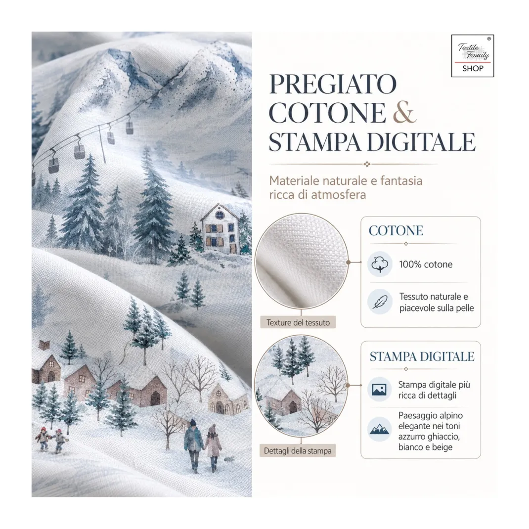 Copripiumino Matrimoniale Paesaggio Azzurro 100% Cotone Stampa Digitale Montagna Invernale