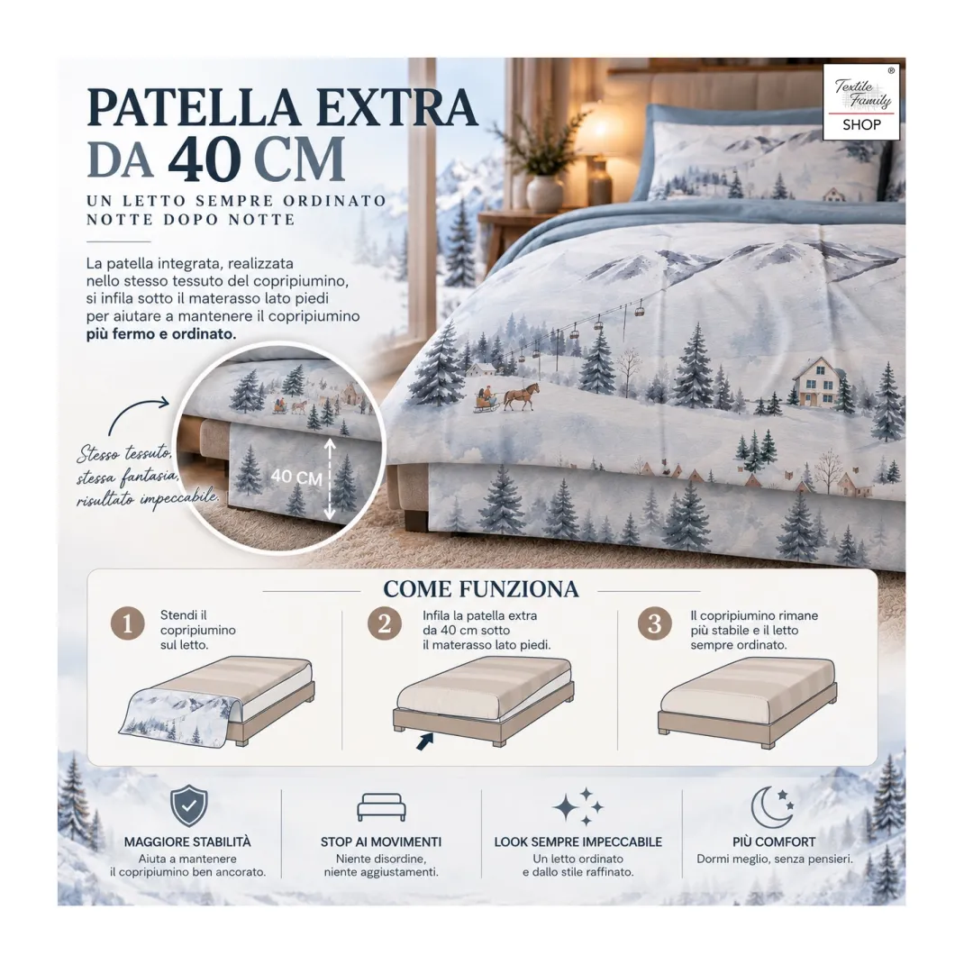 Copripiumino Matrimoniale Paesaggio Azzurro 100% Cotone Stampa Digitale Montagna Invernale