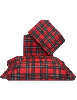 Copripiumino Matrimoniale 250x200 Tartan Rosso con 2 Federe- Flanella Cotone 100% con Patella Extra 40 cm - Made in Italy