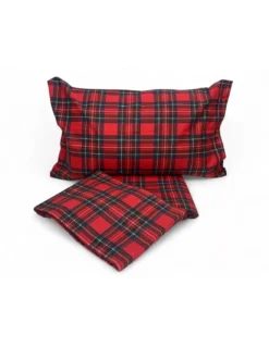 Copripiumino Matrimoniale 250x200 Tartan Rosso con 2 Federe- Flanella Cotone 100% con Patella Extra 40 cm - Made in Italy