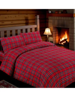 Copripiumino Matrimoniale 250x200 Tartan Rosso con 2 Federe- Flanella Cotone 100% con Patella Extra 40 cm - Made in Italy