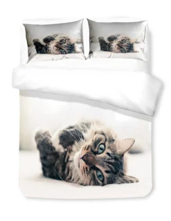 COPRIPIUMINO Rasatello HD FOTOGRAFICO GATTO sdraiato FELIX