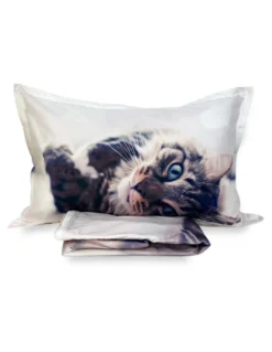 COPRIPIUMINO Rasatello HD FOTOGRAFICO GATTO sdraiato FELIX