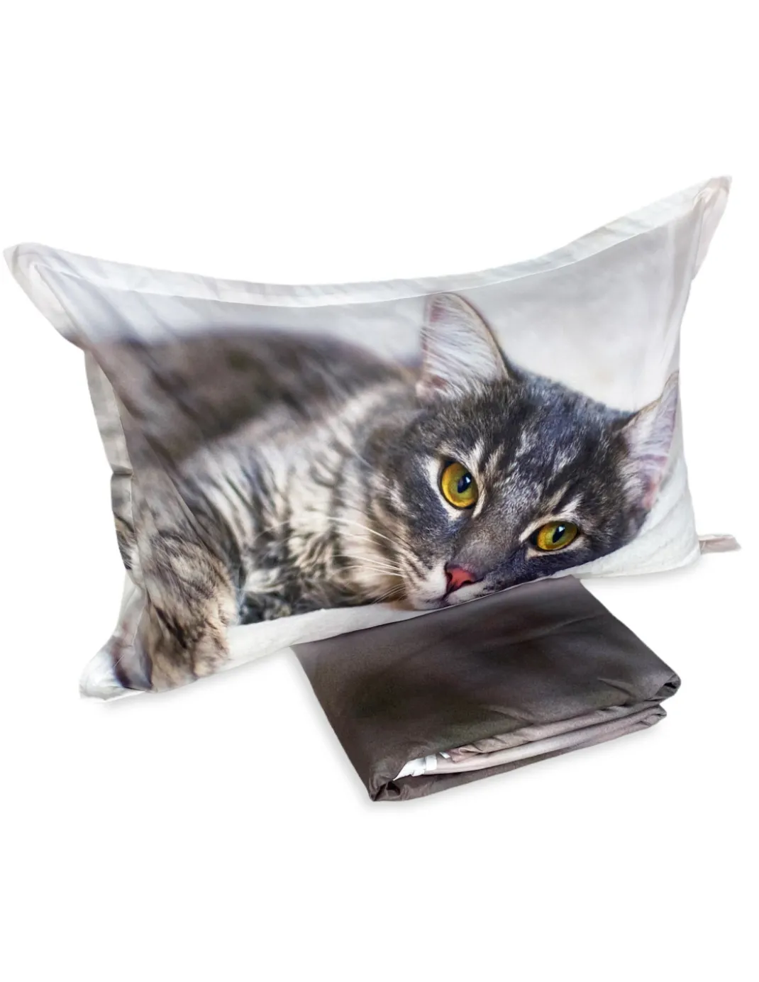 COPRIPIUMINO Rasatello HD FOTOGRAFICO GATTO sdraiato