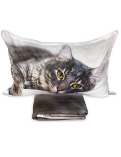COPRIPIUMINO Rasatello HD FOTOGRAFICO GATTO sdraiato