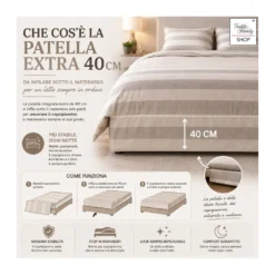 Copripiumino Rigato Francese Panna Tortora - 100% Cotone - Elegante, Made in Italy, Artigianale
