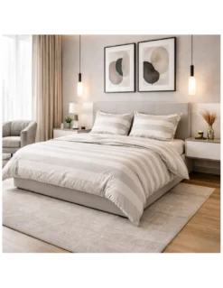 Copripiumino Rigato Francese Panna Tortora - 100% Cotone - Elegante, Made in Italy, Artigianale