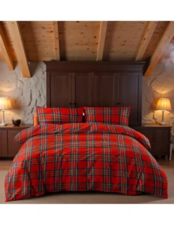 Copripiumino Scozzese Rosso - Set Letto in Puro Cotone 100% - Made in Italy, Stile Classico Tartan