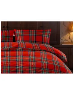 Copripiumino Scozzese Rosso - Set Letto in Puro Cotone 100% - Made in Italy, Stile Classico Tartan