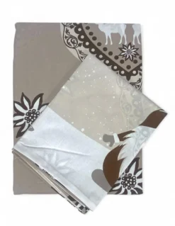 Copripiumino Tirolese Beige con Folletti - 100% Cotone, Fantasia Invernale Alpina, Morbido e Traspirante