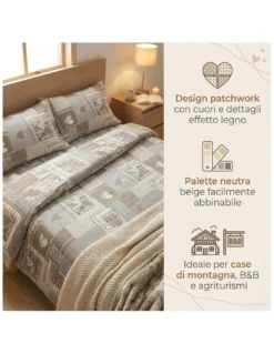 Copripiumino Tirolese Cuori “Aprica” Beige – Cotone 100% Artigianale Made in Italy