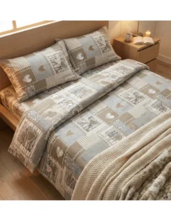 Copripiumino Tirolese Cuori “Aprica” Beige – Cotone 100% Artigianale Made in Italy