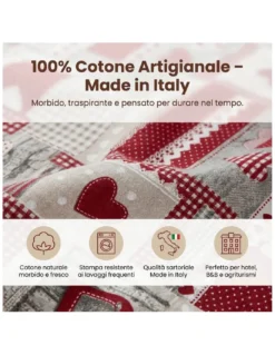 Copripiumino Tirolese Cuori “Aprica” Bordeaux – Cotone 100% Artigianale Made in Italy