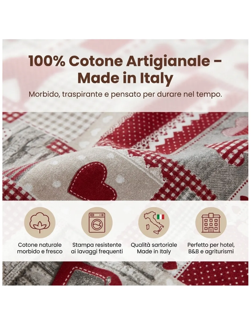 Copripiumino Tirolese Cuori “Aprica” Bordeaux – Cotone 100% Artigianale Made in Italy