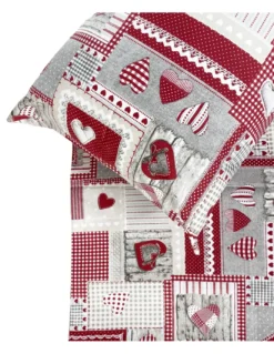 Copripiumino Tirolese Cuori “Aprica” Bordeaux – Cotone 100% Artigianale Made in Italy