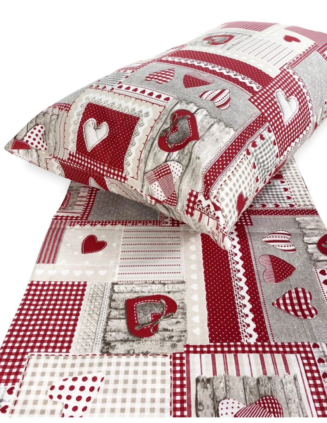 Copripiumino Tirolese Cuori “Aprica” Bordeaux – Cotone 100% Artigianale Made in Italy