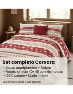 COPRIPIUMINO tirolese dis. CORVARA MONTAGNA in puro cotone Made in Italy