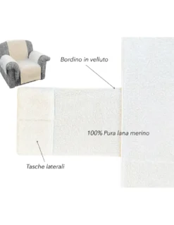 Copripoltrona in pura lana merinos artigianale Made in Italy, con tasche laterali e elastico, regalo perfetto per nonni e papà