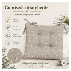 Coprisedia Margherite su Fondo Verde 40x40 con Lacci, 80% Cotone e 20% Poliestere