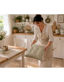 Coprisedia Margherite Verde 40x40 Cuscino Trapuntato con Lacci in Cotone