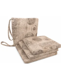 Coprisedia 40x40 Sfoderabile Stampa Mondo Marrone, Cuscino Sedia con Lacci in Loneta Made in Italy