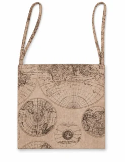 Coprisedia 40x40 Sfoderabile Stampa Mondo Marrone, Cuscino Sedia con Lacci in Loneta Made in Italy