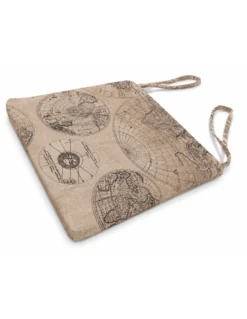 Coprisedia 40x40 Sfoderabile Stampa Mondo Marrone, Cuscino Sedia con Lacci in Loneta Made in Italy