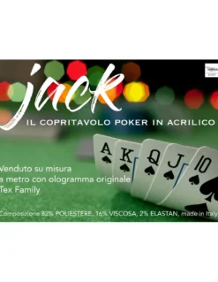 COPRITAVOLO PANNO JACK GIOCO CARTE POKER ACRILICO VERDE A METRO SU MISURA H.cm. 150 CON OLOGRAMMA