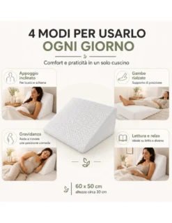 CUSCINO ad angolo TRIANGOLO A CUNEO gambe Gravidanza REFLUSSO GASTRICO per Letto E DIVANO Sostegno LOMBARE SCHIENA