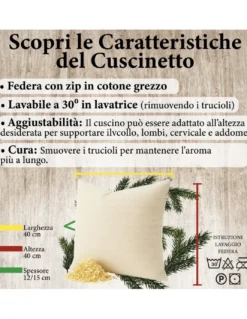 Cuscino in Pino Cembro Dolomiti - Profumo Naturale Rilassante - Cotone Grezzo - Per Divano, Letto, Viaggio - Made in Italy