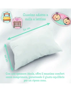 Cuscino Lettino Bambino 40x60 cm, Traspirante, Anallergico, Antiacaro, Cotone 100% Made in Italy, Morbido e Sicuro per Neonati