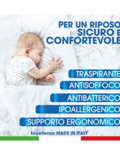 Cuscino Riposino Baby Memory Foam 40x60 cm - Traspirante, Antisoffoco, Sfoderabile - Made in Italy