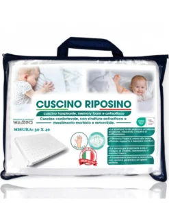 Cuscino Riposino Baby Memory Foam 30x40 cm - Traspirante, Antisoffoco, Sfoderabile - Made in Italy