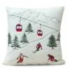 Federa Cuscino Arredo Invernale Sciatori Cabinovia 40x40 cm - Stile Tirolese Pile Agnellato - Made in Italy