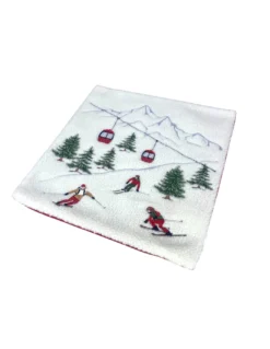 Federa Cuscino Arredo Invernale Sciatori Cabinovia 40x40 cm - Stile Tirolese Pile Agnellato - Made in Italy