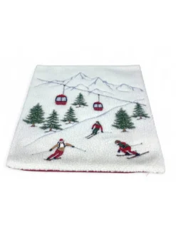 Federa Cuscino Arredo Invernale Sciatori Cabinovia 40x40 cm - Stile Tirolese Pile Agnellato - Made in Italy