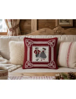 Federa Cuscino Arredo Tirolese Alpen 40x40 Ecrù Bordeaux Made in Italy