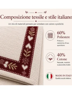 Federa Cuscino Arredo Tirolese 40x40 Cervi e Cuori Ecrù Bordeaux Made in Italy
