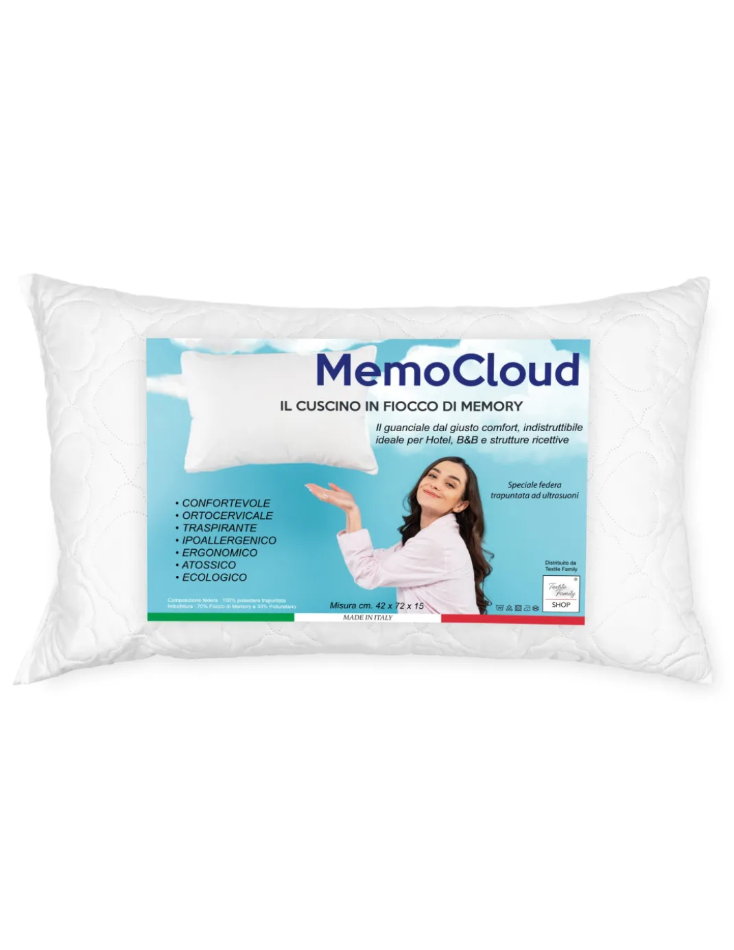 GUANCIALE cuscino FIOCCO Di memory MemoCloud Made in Italy