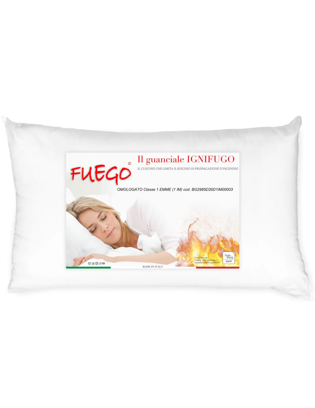 GUANCIALE Cuscino IGNIFUGO ANTIFIAMMA Made in Italy