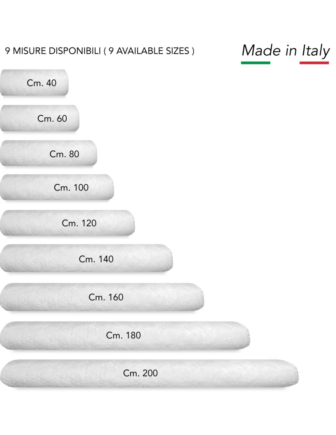GUANCIALE cuscino PARIGI cilindrico alla FRANCESE traversino TUBOLARE lungo in 4 MISURE