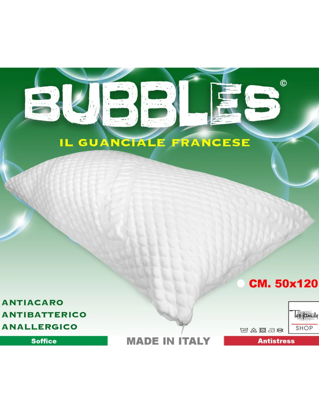 GUANCIALE letto 1 PIAZZA E MEZZA FRANCESE 1 1/2P MIS. CM. 50X120 antiacaro